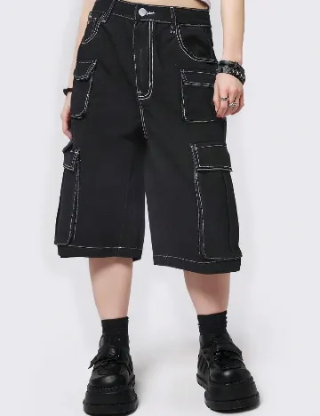 Pantaloni trei sferturi Romwe, negru Negru