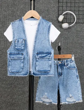 Compleu Shein Kids, albastru Albastru