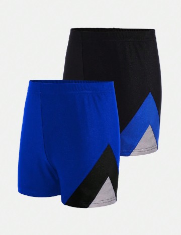 Set short de baie 2 perechi Shein Kids, negru/albastru