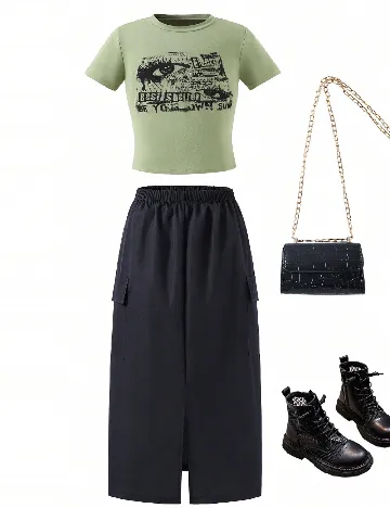 Compleu Shein Kids, negru/verde Negru