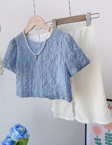 Compleu Shein Kids, ecru/albastru