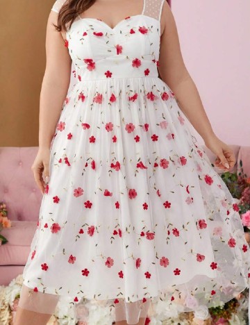 Rochie medie SHEIN CURVE, alb/rosu