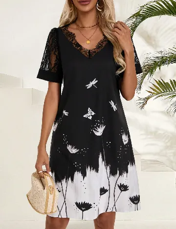 Rochie scurta SHEIN, negru/alb Negru