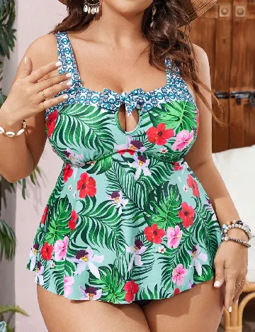 Costum de baie SHEIN CURVE, floral Floral print