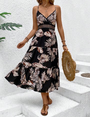 Rochie lunga SHEIN, negru/crem