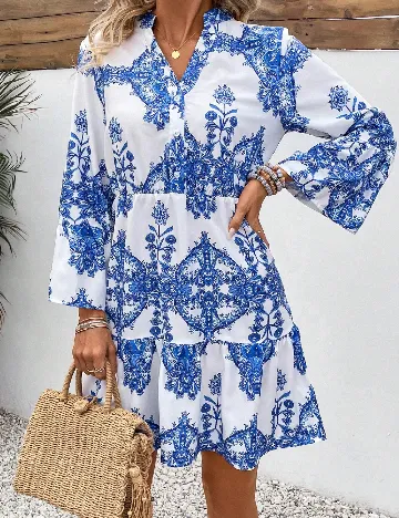 Rochie scurta SHEIN, alb/albastru Albastru