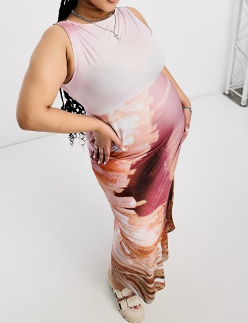 Rochie lunga Collusion Plus Size, mix culori