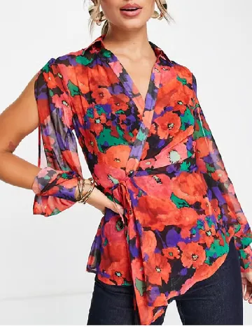 Bluza ASOS, rosu Floral print