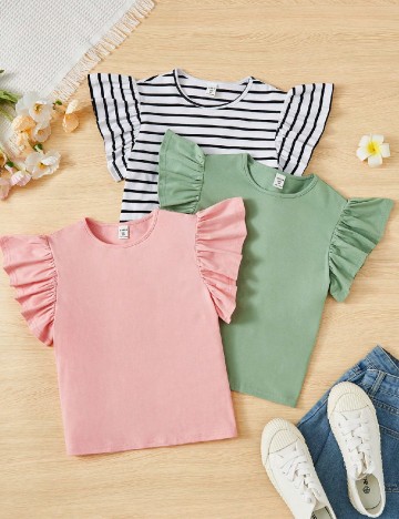 Set Tricouri 3 bucati Shein Kids, mix culori