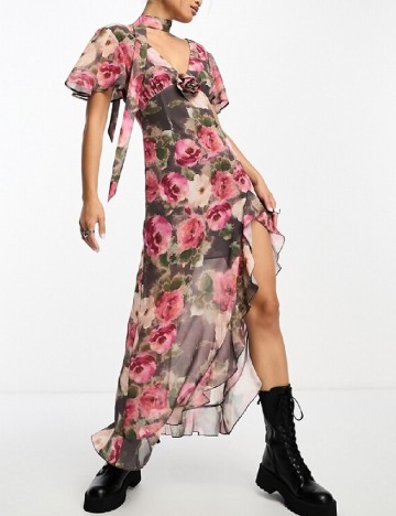 Rochie lunga Sisters of the tribe, floral print