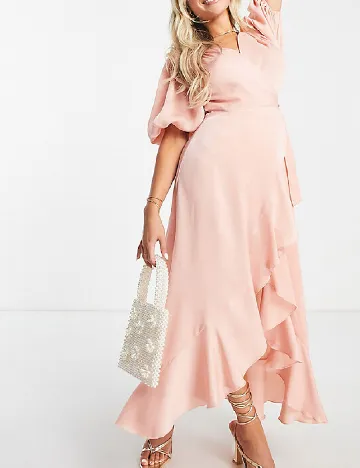 Rochie lunga Flounce London, roz Roz