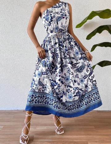 Rochie lunga SHEIN, alb/albastru