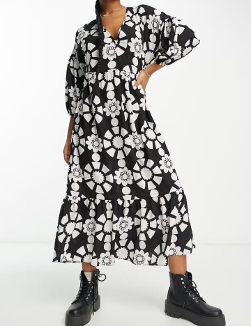Rochie lunga ASOS, alb/negru
