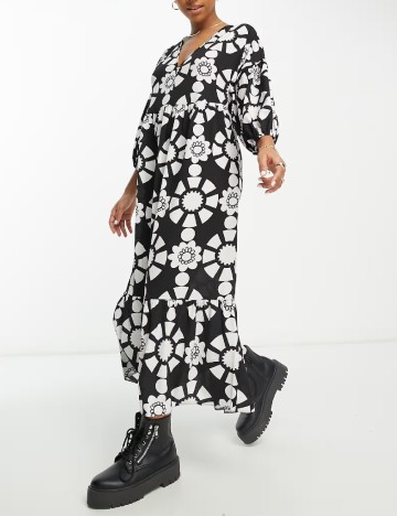Rochie lunga ASOS, alb/negru