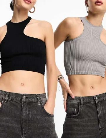 Set topuri Bershka, negru/gri Negru