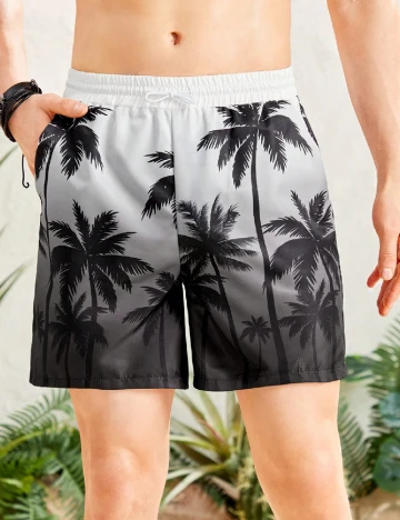 Short de baie Shein Kids, alb/negru