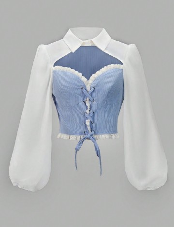 Top SHEIN, alb/albastru