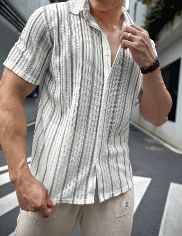 Camasa SHEIN, alb/gri