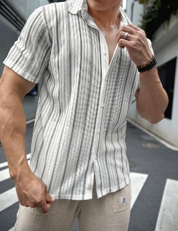 Camasa SHEIN, alb/gri