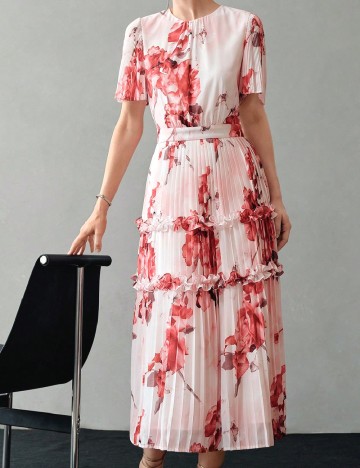 Rochie lunga MOTF, rosu/alb