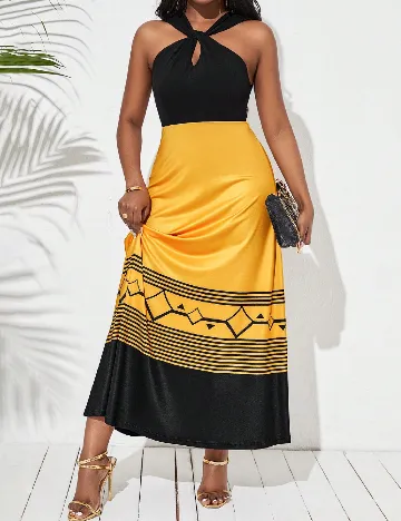 Rochie lunga SHEIN, negru/galben Galben