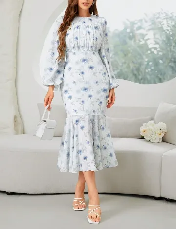 Rochie medie SHEIN, alb/albastru Albastru