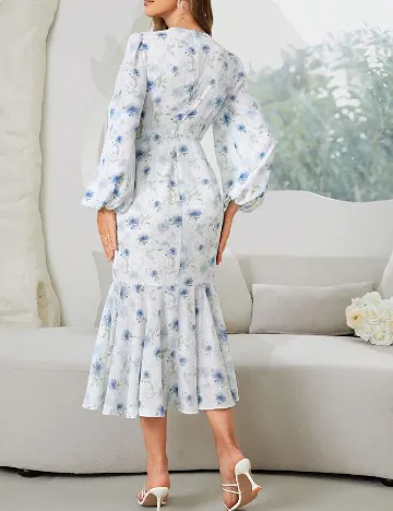 Rochie medie SHEIN, alb/albastru Albastru