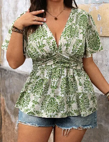 Bluza SHEIN CURVE, verde/crem Verde