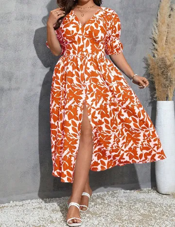 Rochie medie SHEIN CURVE, alb/portocaliu Portocaliu
