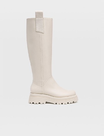 Cizme Stradivarius, crem