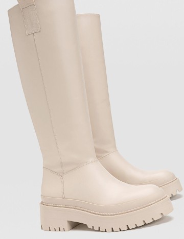 Cizme Stradivarius, crem