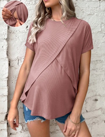 Tricou SHEIN Maternity, roz pudra inchis