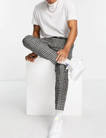 Pantaloni Topman, alb/negru Negru