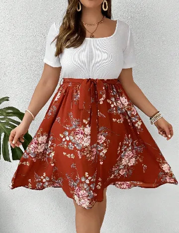 Rochie scurta SHEIN CURVE, alb/maro Maro