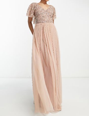 Rochie lunga Beauut, roz pudra inchis