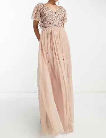 Rochie lunga Beauut, roz pudra inchis Roz