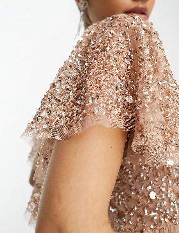 Rochie lunga Beauut, roz pudra inchis