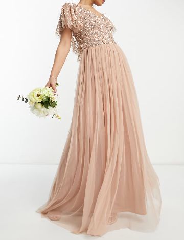 Rochie lunga Beauut, roz pudra inchis