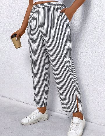 Pantaloni SHEIN CURVE, alb/gri