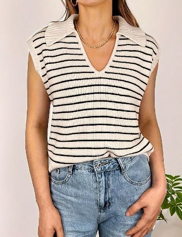 Tricou SHEIN, crem/negru
