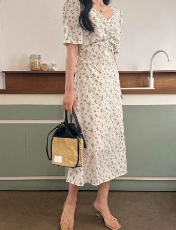 Rochie medie Dazy, alb/albastru