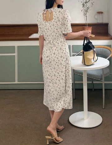 Rochie medie Dazy, alb/albastru