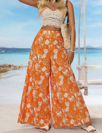 Pantaloni SHEIN, alb/portocaliu