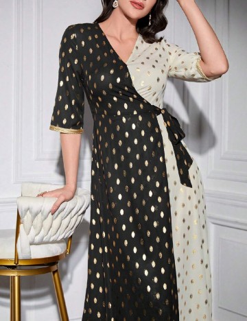 Rochie lunga SHEIN, negru/crem