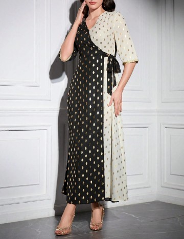 Rochie lunga SHEIN, negru/crem