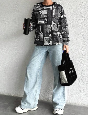 Bluza Oversize SHEIN, negru/alb