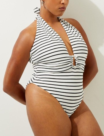 Costum de baie Karen Millen Plus Size, alb/negru