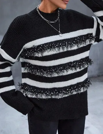 Pulover Oversize SHEIN, alb/negru