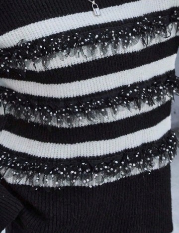 Pulover Oversize SHEIN, alb/negru