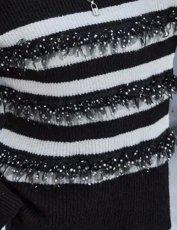 Pulover Oversize SHEIN, alb/negru